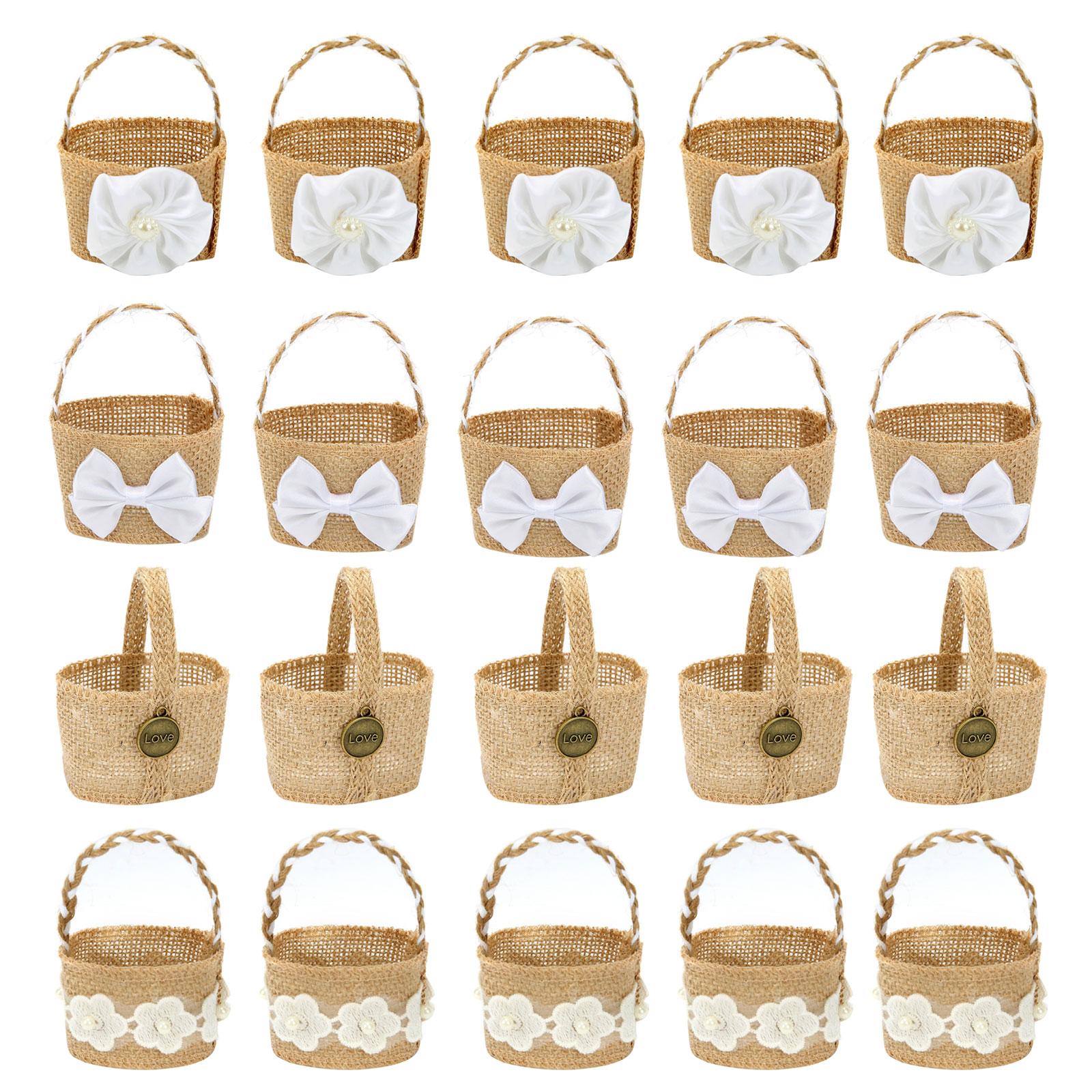 Flower Girl Basket - Klasyczny, jutowy koszyk na wesele, idealny