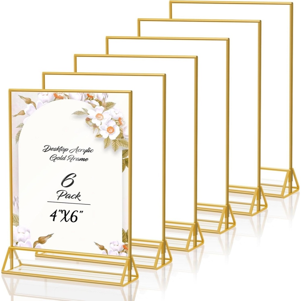 Table Number Gold - Zestaw 6 złotych akrylowych ramek na